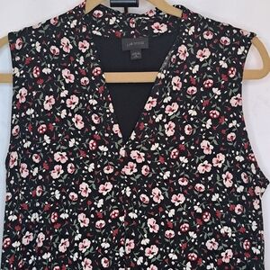J. Jill Black Floral Women's Midi Slip On Dress Women's Petite Med #154